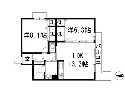メイプルコート宝塚(2LDK/6階)の間取り写真