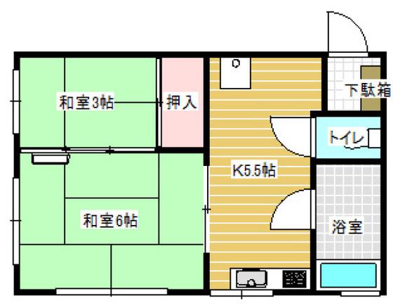 中元ビル(2K/2階)の間取り写真