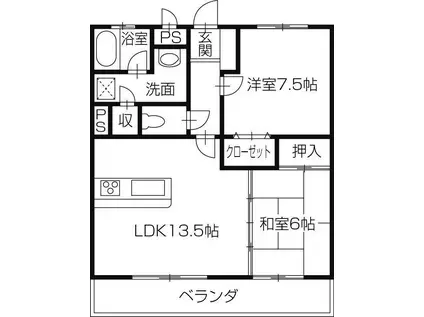 メゾンサンテラスB(2LDK/3階)の間取り写真