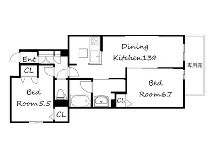 エクセレントガーデンヒルズB棟(2LDK/1階)の間取り写真