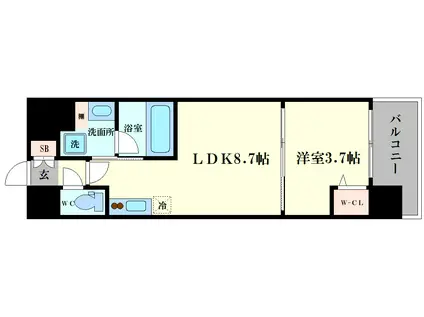 アーバネックス難波ウエスト(1LDK/3階)の間取り写真