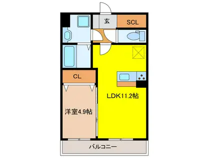 LEVANTE(1LDK/4階)の間取り写真