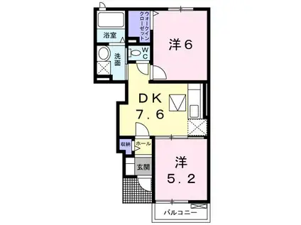 クローバーポンドA(2DK/1階)の間取り写真