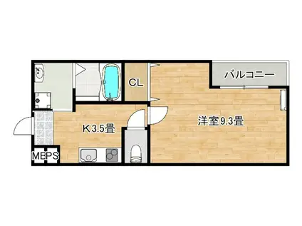 フジパレス上野芝III番館(1K/1階)の間取り写真