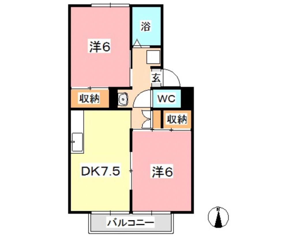 プレジール大橋B(2DK/1階)の間取り写真