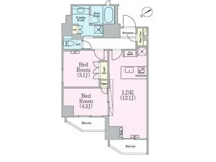 クレストコート蔵前レジデンス(2LDK/15階)の間取り写真