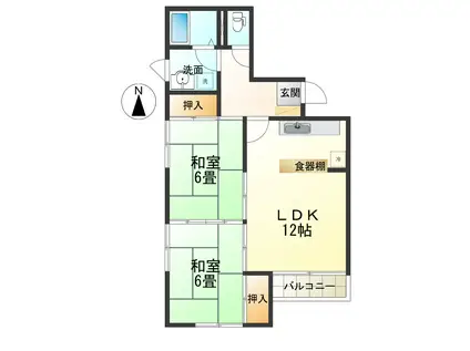 レジデンスベルツリーB(2LDK/2階)の間取り写真
