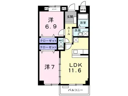 ソレイユ アリセ(2LDK/2階)の間取り写真