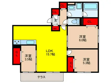 LU CASA(3LDK/3階)の間取り写真