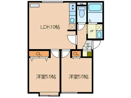 ハーベストヒル(2LDK/2階)の間取り写真