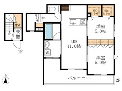 AF メゾンドファミーユ(2LDK/2階)の間取り写真
