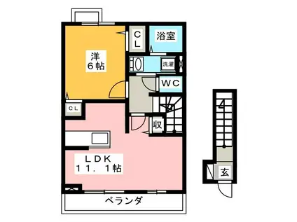 ハピネス岐南II(1LDK/2階)の間取り写真