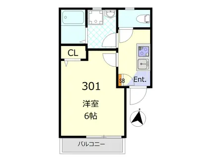 ブランドール芝(1K/3階)の間取り写真