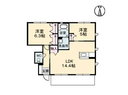 キングヴィアル(2LDK/1階)の間取り写真