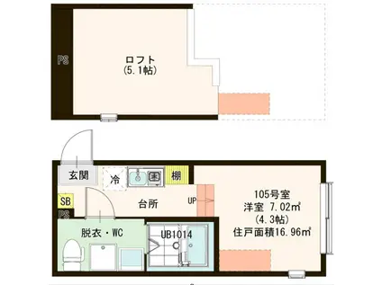 ハーモニーテラス六町(ワンルーム/1階)の間取り写真