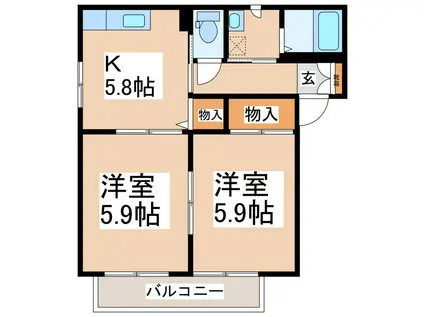 シャーメゾンビビットA棟(2DK/1階)の間取り写真