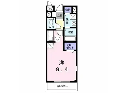 ブルースカイヒルズI(ワンルーム/1階)の間取り写真