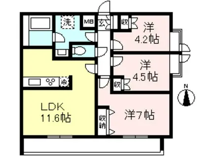 悠々スクアール相模大野(3LDK/8階)の間取り写真