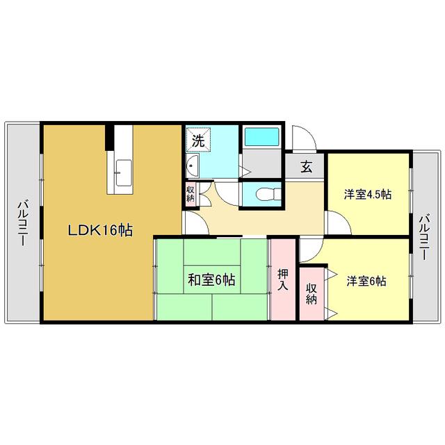城山清涼ハイツ 2号棟(3LDK/3階)の間取り写真