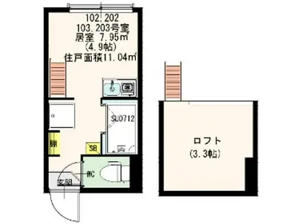 グリーンビュー西日暮里(ワンルーム/1階)の間取り写真