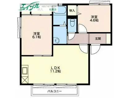 サウスヴィラB(2LDK/2階)の間取り写真