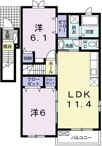 ソレイユレヴァー B棟(2LDK/2階)の間取り写真