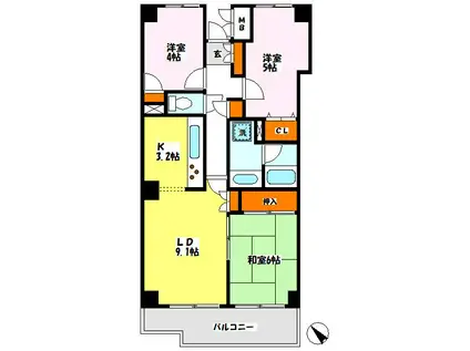 カルムきよしヶ丘(3LDK/5階)の間取り写真