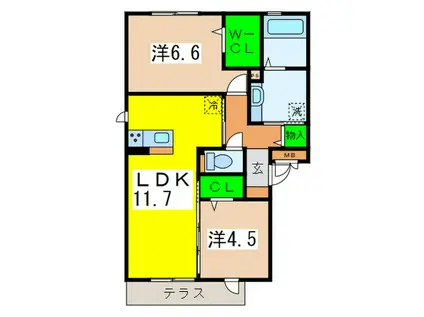 ブリーゼ久宝寺 B棟(2LDK/1階)の間取り写真