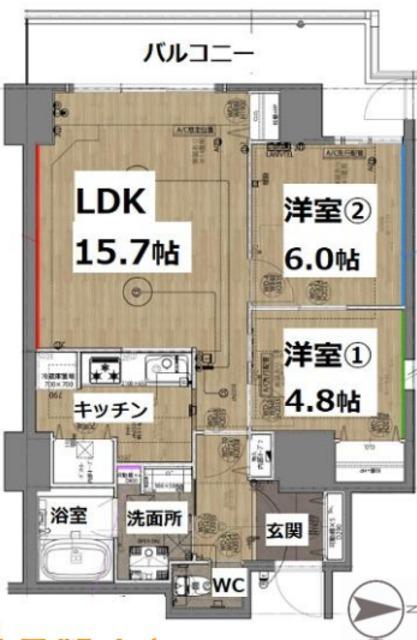 シティコート目黒2棟(2LDK/2階)の間取り写真