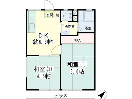 ハタハイツ(2DK/1階)の間取り写真