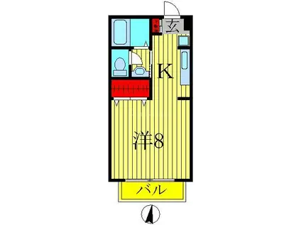 ランセ今谷C(1K/1階)の間取り写真