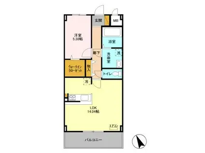 WISTERIA(1LDK/2階)の間取り写真