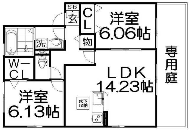 ルミエール東中振C棟(2LDK/1階)の間取り写真