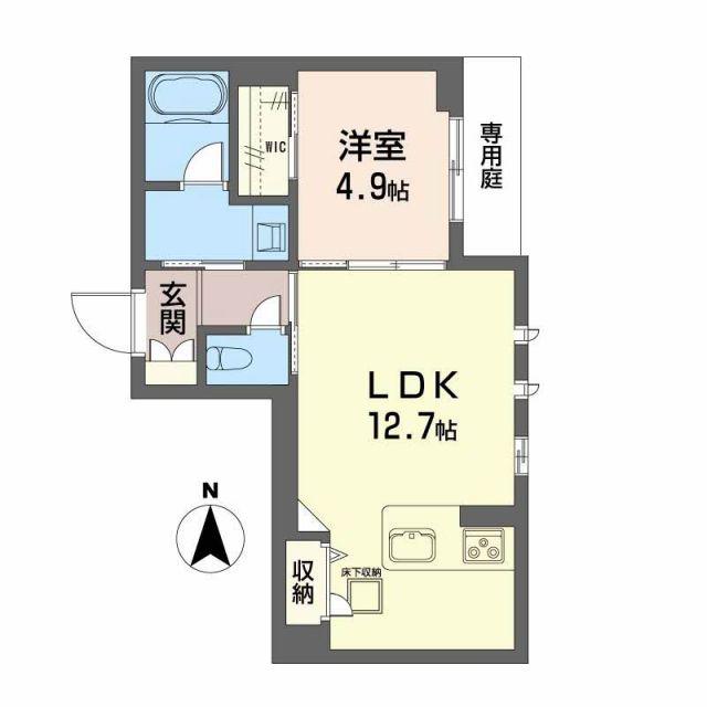ユーグレイス東島田(1LDK/1階)の間取り写真