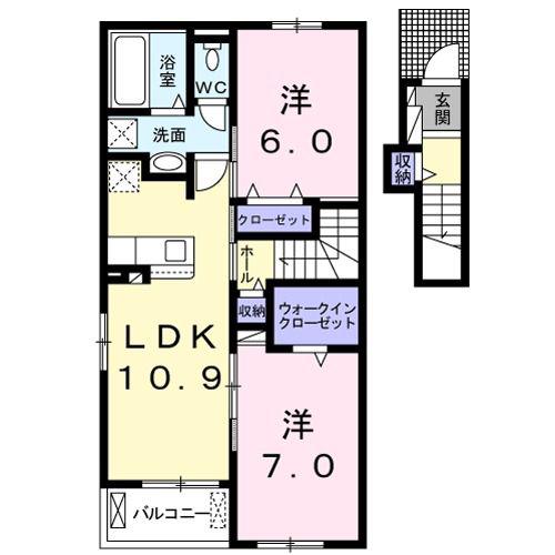 アルコバレーノ A(2LDK/2階)の間取り写真