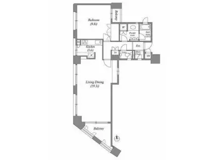 ルネ・パルティーレ汐留(1LDK/9階)の間取り写真