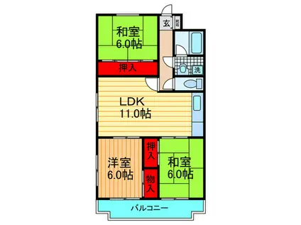 ベルデ香里(3LDK/5階)の間取り写真