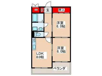 玉造鋼業庄村ビル(2LDK/2階)の間取り写真