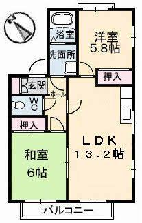 ディアス戸坂新町A棟(2LDK/1階)の間取り写真