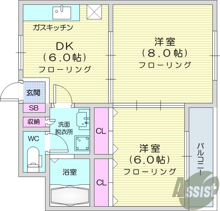 アカデメイアおたまや(2DK/1階)の間取り写真