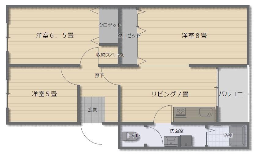東園田団地5号棟(3DK/5階)の間取り写真
