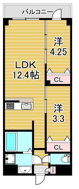 GENOVIA六町(2LDK/1階)の間取り写真