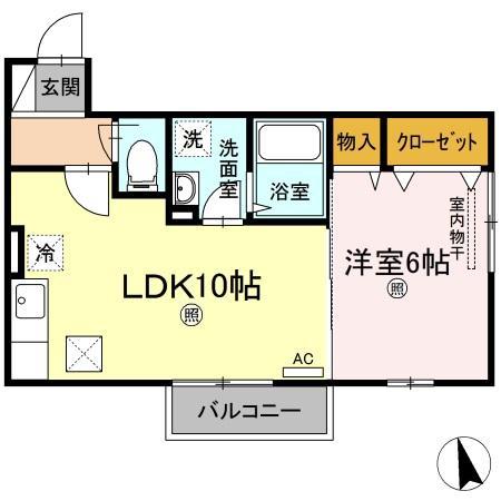 MIUMU B棟(1LDK/1階)の間取り写真