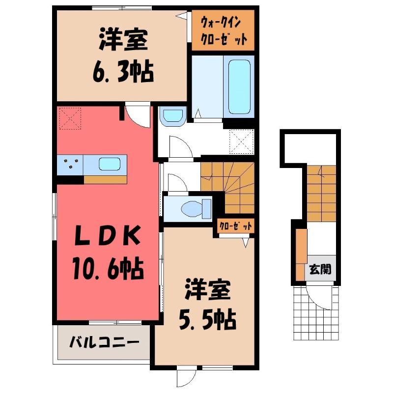 ジュライ・玉泉(2LDK/2階)の間取り写真