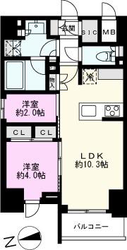 クレストコート北千住レジデンス(2LDK/4階)の間取り写真