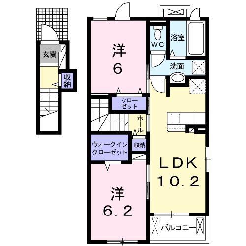 グレイスフルII(2LDK/2階)の間取り写真