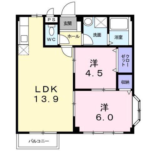 グランドハイツ近藤I(2LDK/2階)の間取り写真