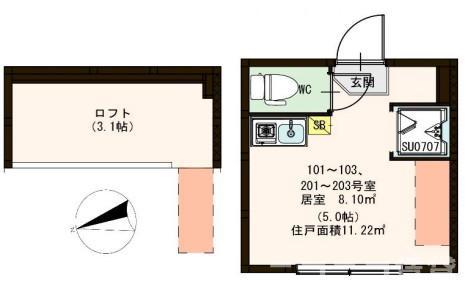 ハーモニーテラス荻窪(ワンルーム/2階)の間取り写真
