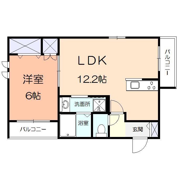 オッジフェリーチェ(1LDK/2階)の間取り写真