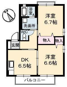 ディアスB棟(2DK/2階)の間取り写真